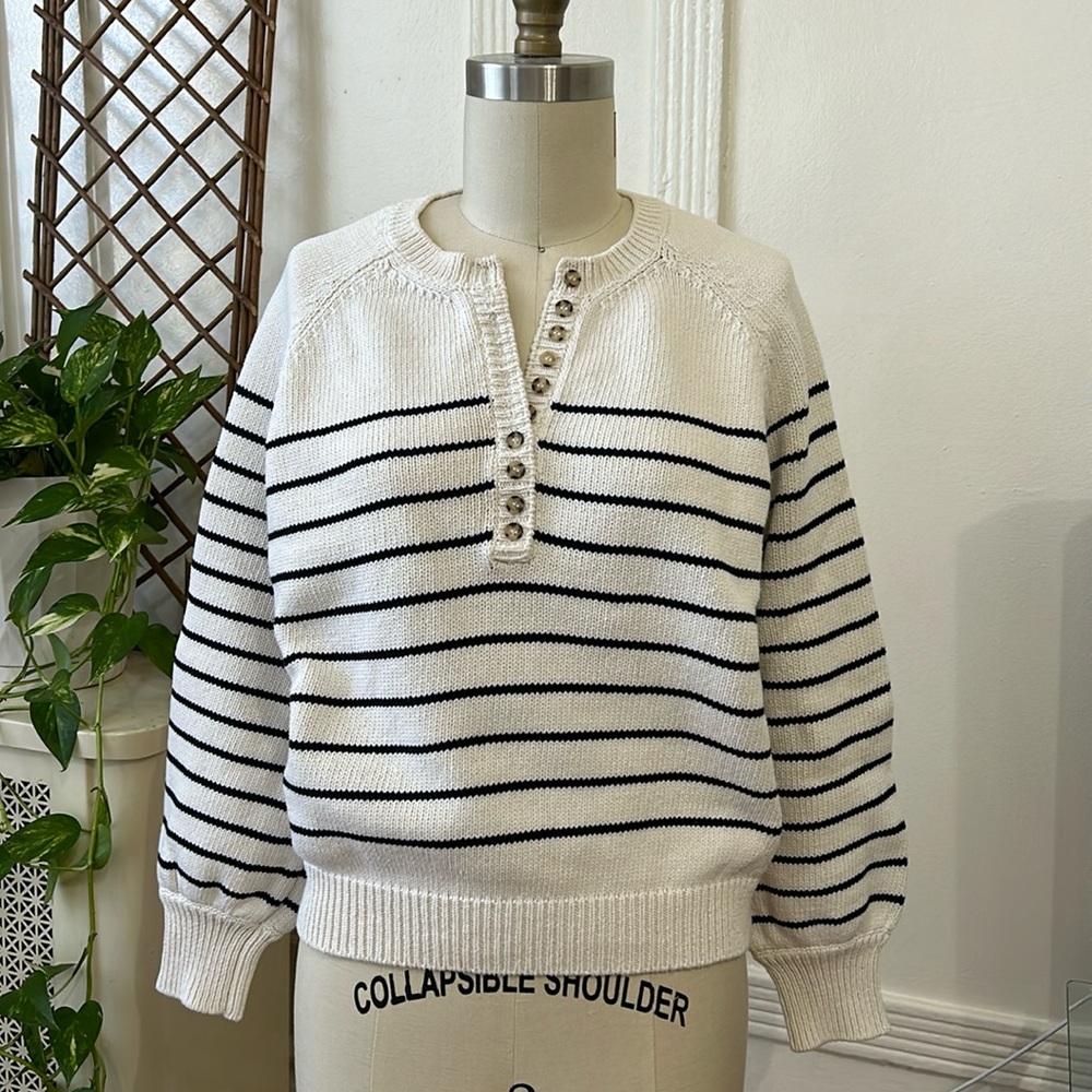 Sezane White and Black Striped Sweater